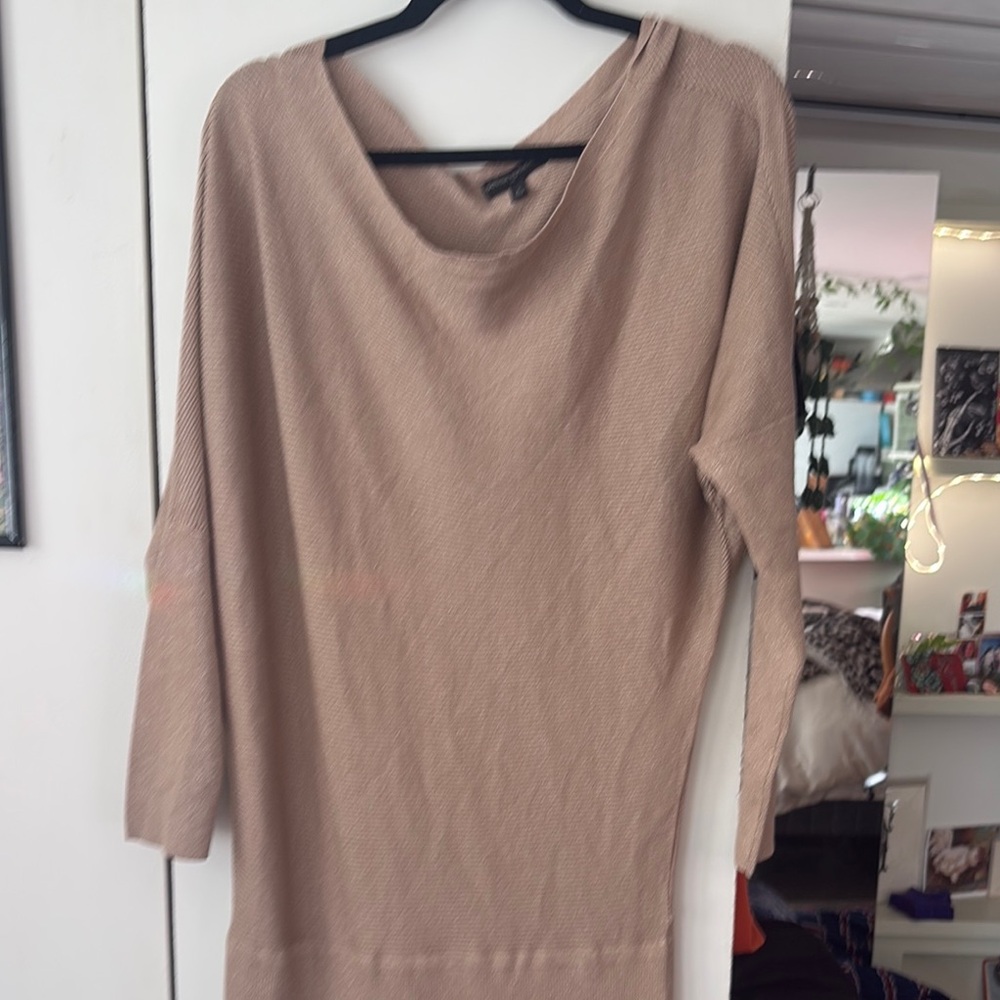 Chic Beige with Gold Shimmer Sweater Dress